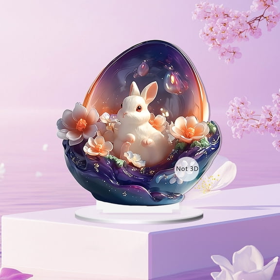 20cm Easter 2D Bunny Egg Tabletop Decor - Acrylic Fantasy Rabbit Figurine for Home Living Room, Bedroom & Spring Holiday Accents