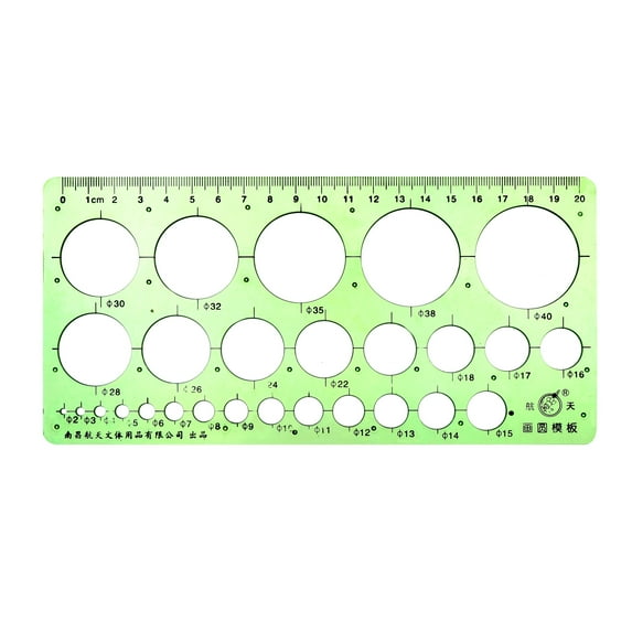 20cm Geometric Drawing Template Measuring Ruler Round Shape Green
