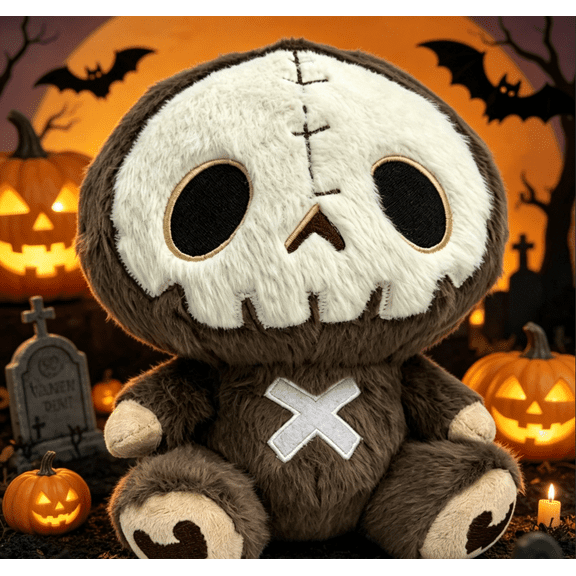 20cm Gothic Skull Sloth Plush Ornament, Spooky Halloween Skeleton Stuffed Decor Doll, Soft Fluffy Character Toy For Halloween Indoor Scene Layout & Holiday Present Giving