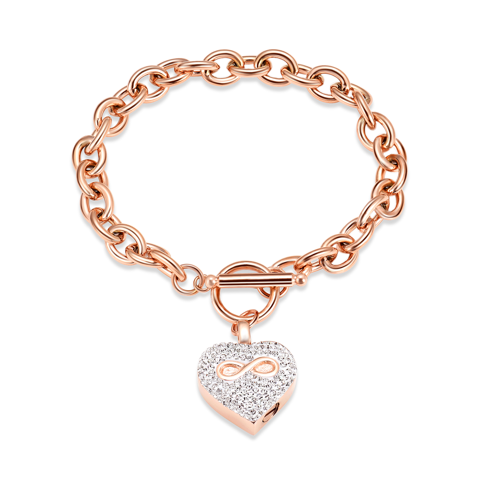 20cm Infinity Love Heart Locket Chain Link Bracelet Keepsake Cremation