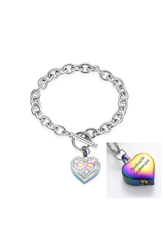 20cm Personalize Infinity Love Heart Locket Chain Link Bracelet Keepsake Cremation Jewelry for Ashes of Loved One Memorial Funeral Urn Bracelet for Ashes Holder