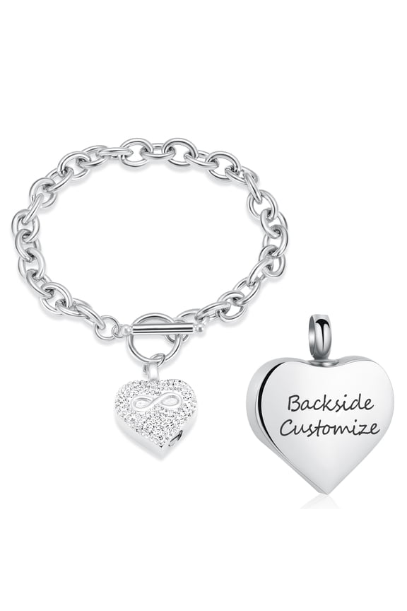 20cm Personalize Infinity Love Heart Locket Chain Link Bracelet Keepsake Cremation Jewelry for Ashes of Loved One Memorial Funeral Urn Bracelet for Ashes Holder