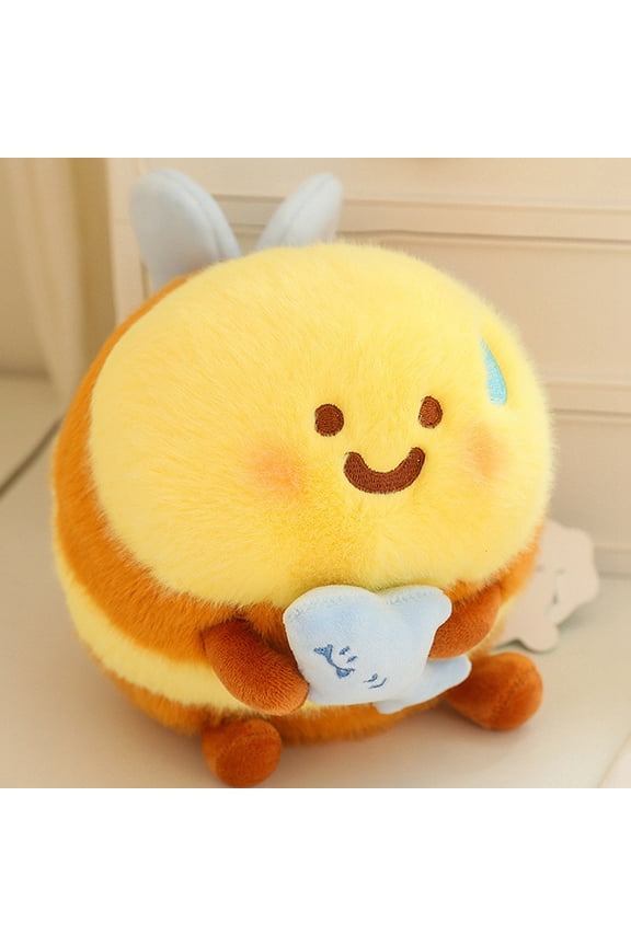 20cm The Green Party Bee Plush Doll Keychain PP Cotton Bee Cute Toy Bag Pendant Cartoon Expression Bee Plush Toy For Children