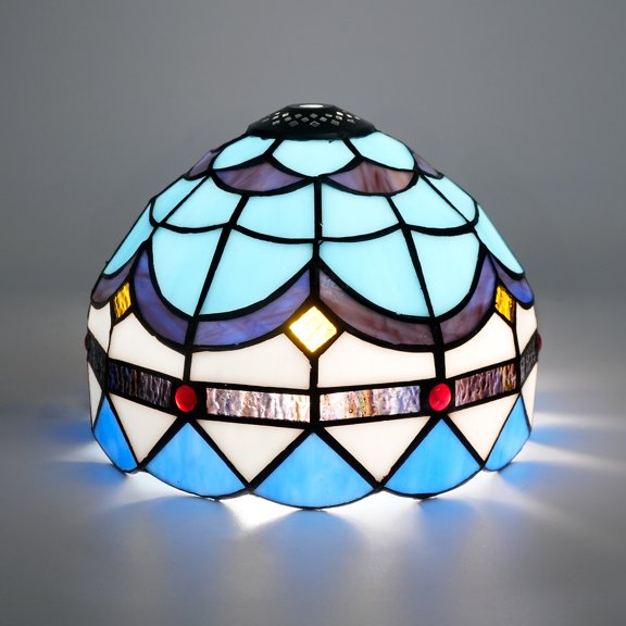 20cm blue Mediterranean feather handmade stained glass lampshade, Tiffany style/European vintage style home replacement lampshade, no accessories, easy to install