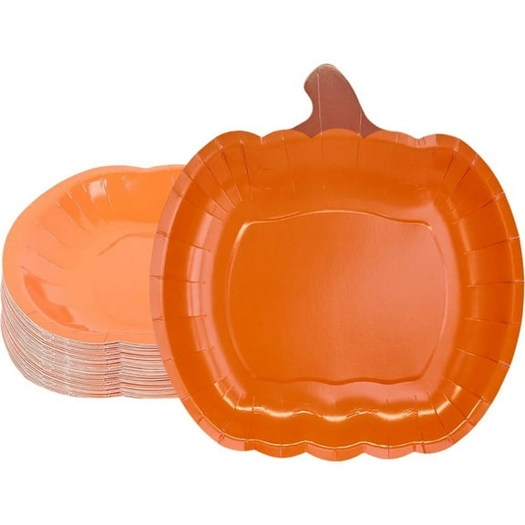 20count Pumpkin Paper Plates Fall Plates 9 Inch Thanksgiving Harvest Orange Party Dinner Plates for Autumn Holiday Catering Events Dinning Party Favors