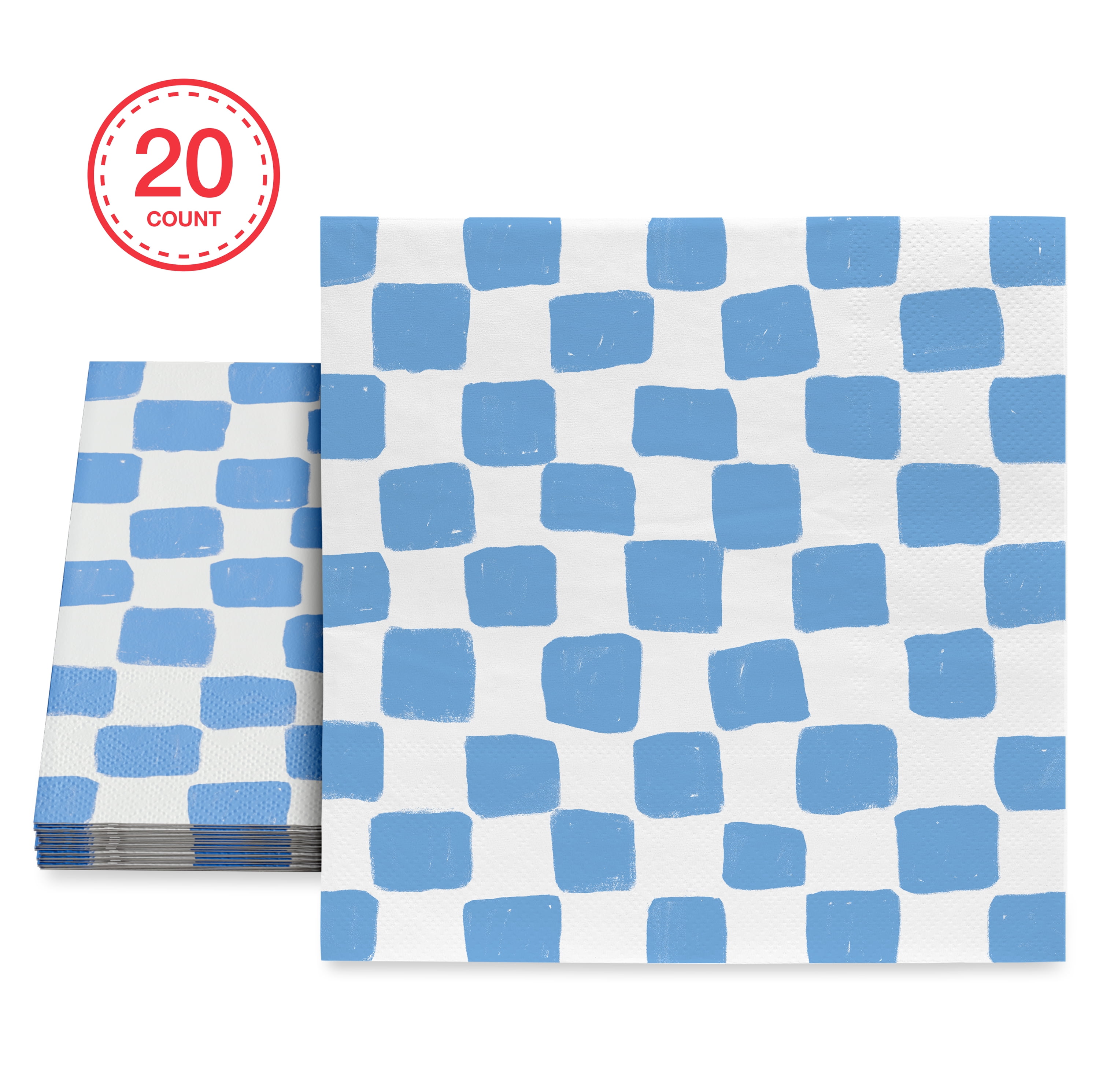 Bright Tides Blue and White Gingham Disposable Paper Napkins, 6.5" x 6.5", 20 Count, by Way To Celebrate