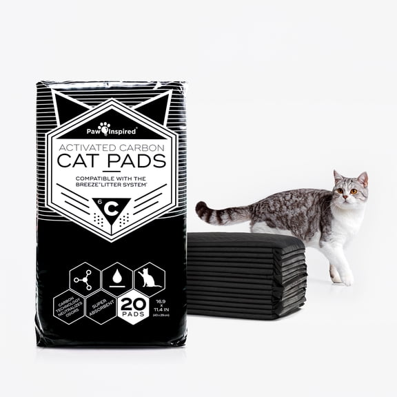 20ct Paw Inspired Activated Carbon Cat Pads, Generic Refills for Tidy Cats Breeze Cat Litter Box Pads System, Cat Pee Pads 16.9 x 11.4 inch