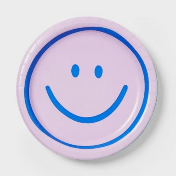 20ct Retro Assorted Smiley Face Snack Plate Pink/Green/Purple