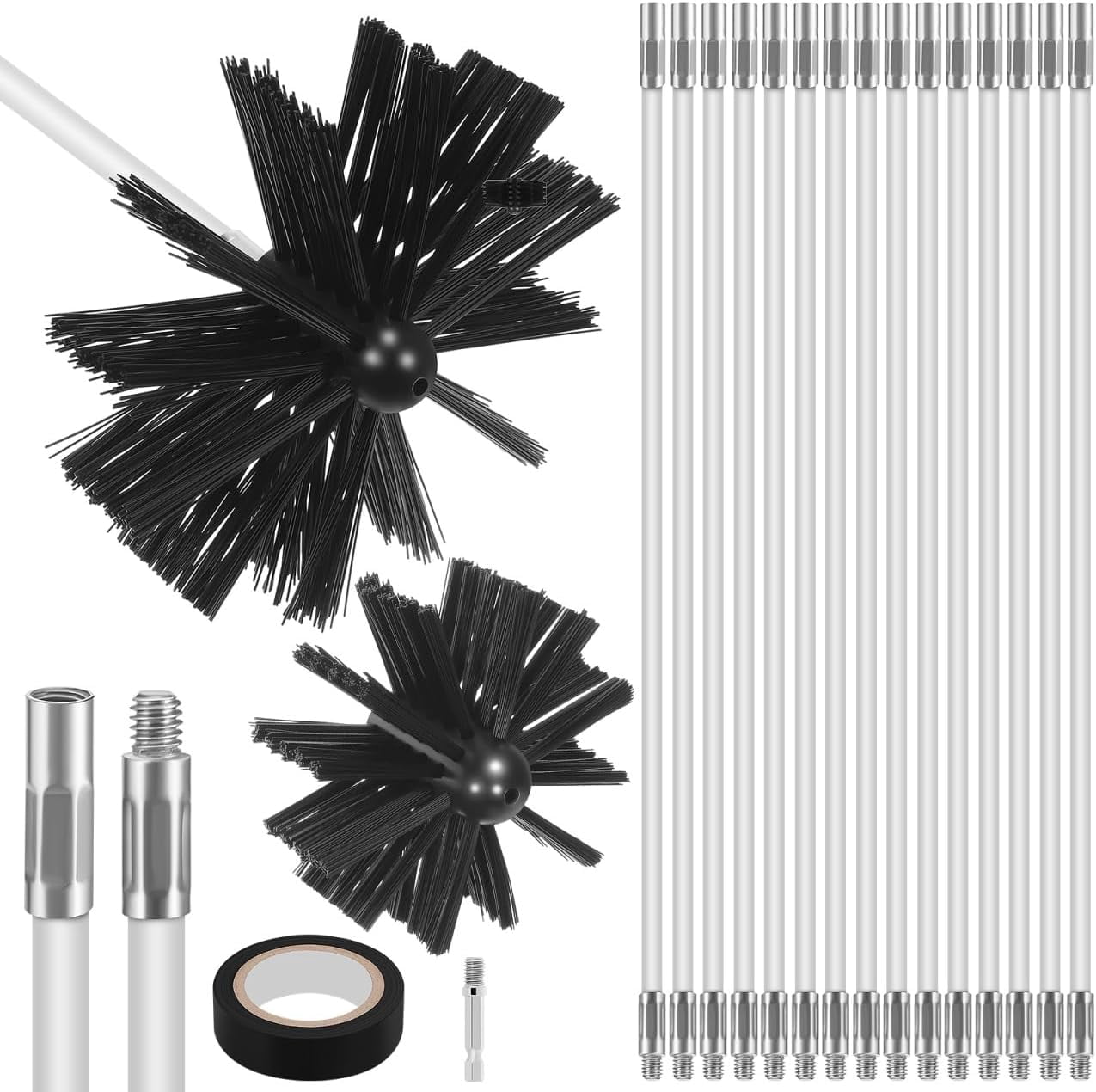 20feet Chimney Sweep Kit with 15 Flexible Rods, Dual Brush Heads (3. 9 ...