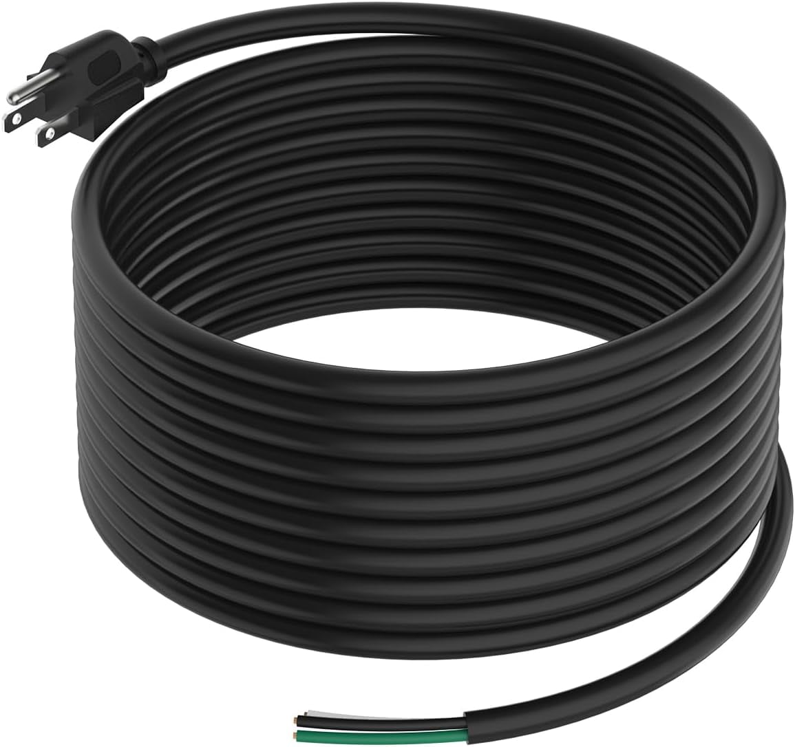 20ft 14 Gauge 3 Prong Heavy Duty Replacement Power Supply Cord Cable - Heavy Duty Power Cord for Power Tools, 110V 115V 120V Pigtail Cord, Air Compressor Power Cord, 14 AWG Appliance Cord 15A