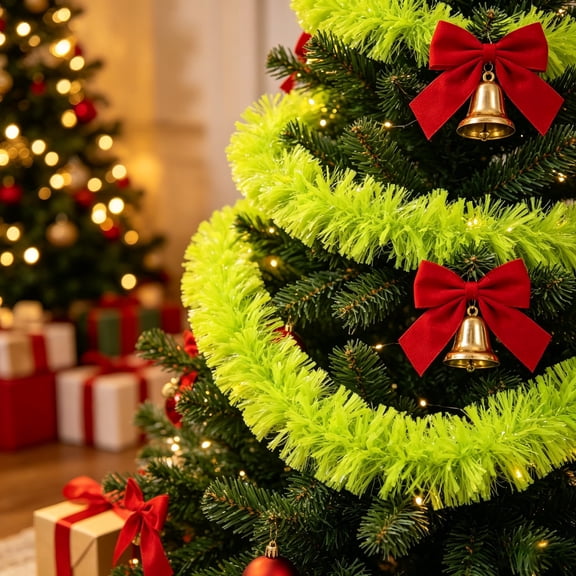20ft 3 Pack Christmas Tinsel Garland, Lime Green Twist Hanging Glittering Tree Garlands for Christmas Tree Parade Floats Staircase Railing (Green, Each 6.56ft)
