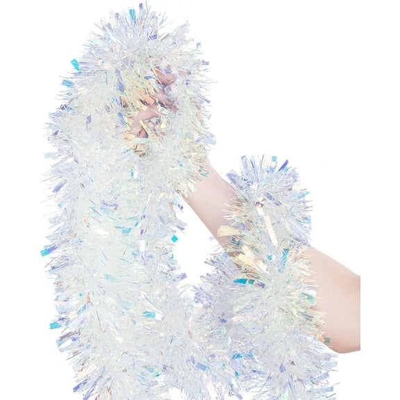 20ft/6m Christmas Tinsel Garland Iridescent Metallic Hanging Garland for Christmas Tree Fireplace Mantle Home Decoration