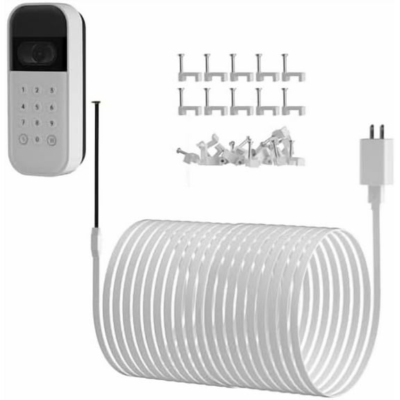 20ft/6m Outdoor Power & for myQ Garage Door Video Keypad - Weatherproof, Flat , Continuous , Includes 30 White Mounting Nails