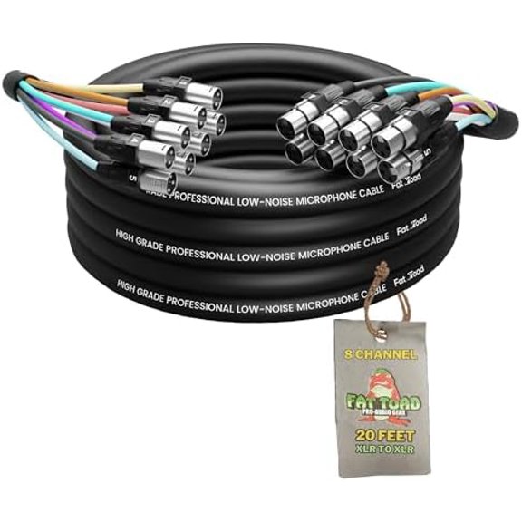 20ft 8-Channel XLR Snake Cable (ShieldedPRO X Series) Audio Patch Cord Wires with Female to Male Connectors for Studio, Mixer & Stage Gear$$Music