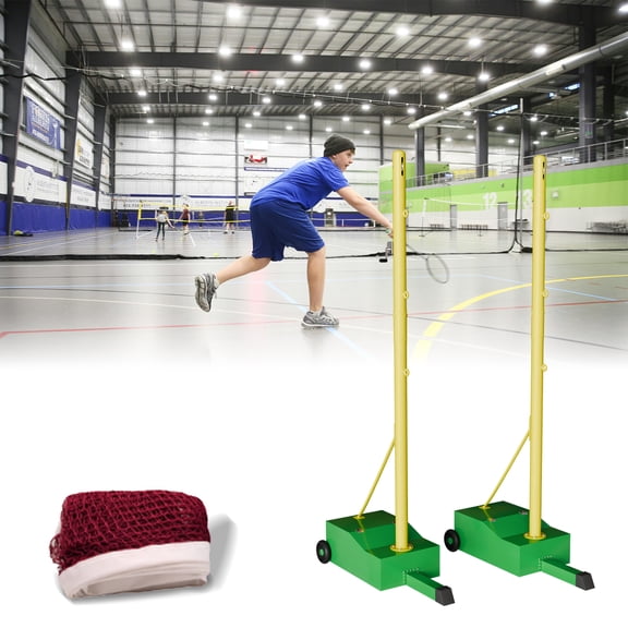 20ft Badminton Net with Stand, Heavy Duty Badminton Poles Stand w Wheel for Kids Family Sport, Portable Badminton Net Set