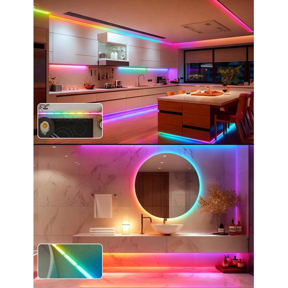 20ft COB LED Strip Lights - RGB Smart , IP67 Waterproof, Dimmable, Color Flowing Tape Light with App Control & Music Sync, Dotless LED Light for Outdoor, , Christmas & Party Decorations