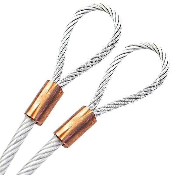 20ft Cut To Size 1/8 Galvanized Steel Cable CLEAR Vinyl Coated To 3/16 With Copper Sleeves MADE IN USA