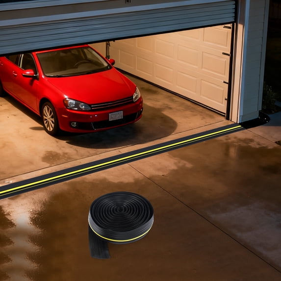 20ft Garage Door Sealing Strip - Waterproof, Flame-Retardant PVC, Weatherproof Protection for Pests & Dust, Adjustable & Easy To Install, Visible Yellow Stripes for Safety