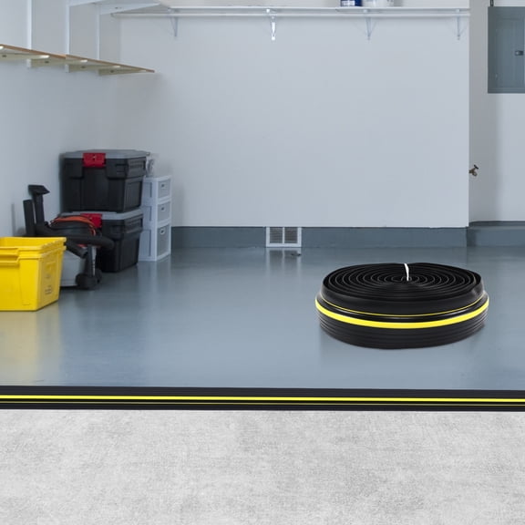 20ft Garage Door Sealing Strip - Waterproof, Flame-Retardant PVC, Weatherproof Protection for Pests & Dust, Adjustable & Easy To Install, Visible Yellow Stripes for Safety