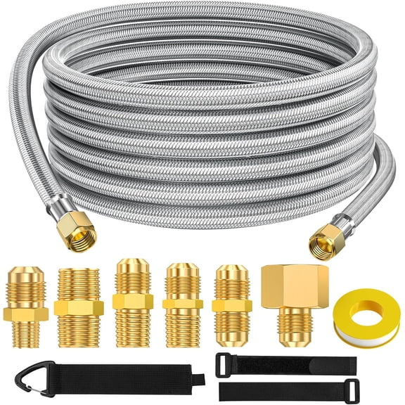 20ft High Pressure Braided Propane GANGZI Extension with Conversion Coupling 3/8" Flare to 1/2" Female, 1/4" Male x Male Flare for Heater, Grill, Fire Pit, Stove