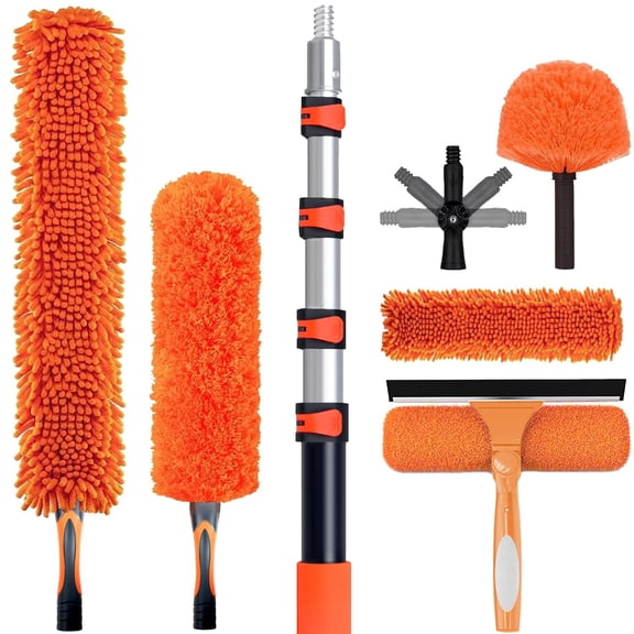 20ft High Reach Duster Cleaning Kit With 3-12 Ftextension Pole Ceiling Fan Cleaner Tool For Extendable Reusable Cobweb Window Squeegee (12ft)