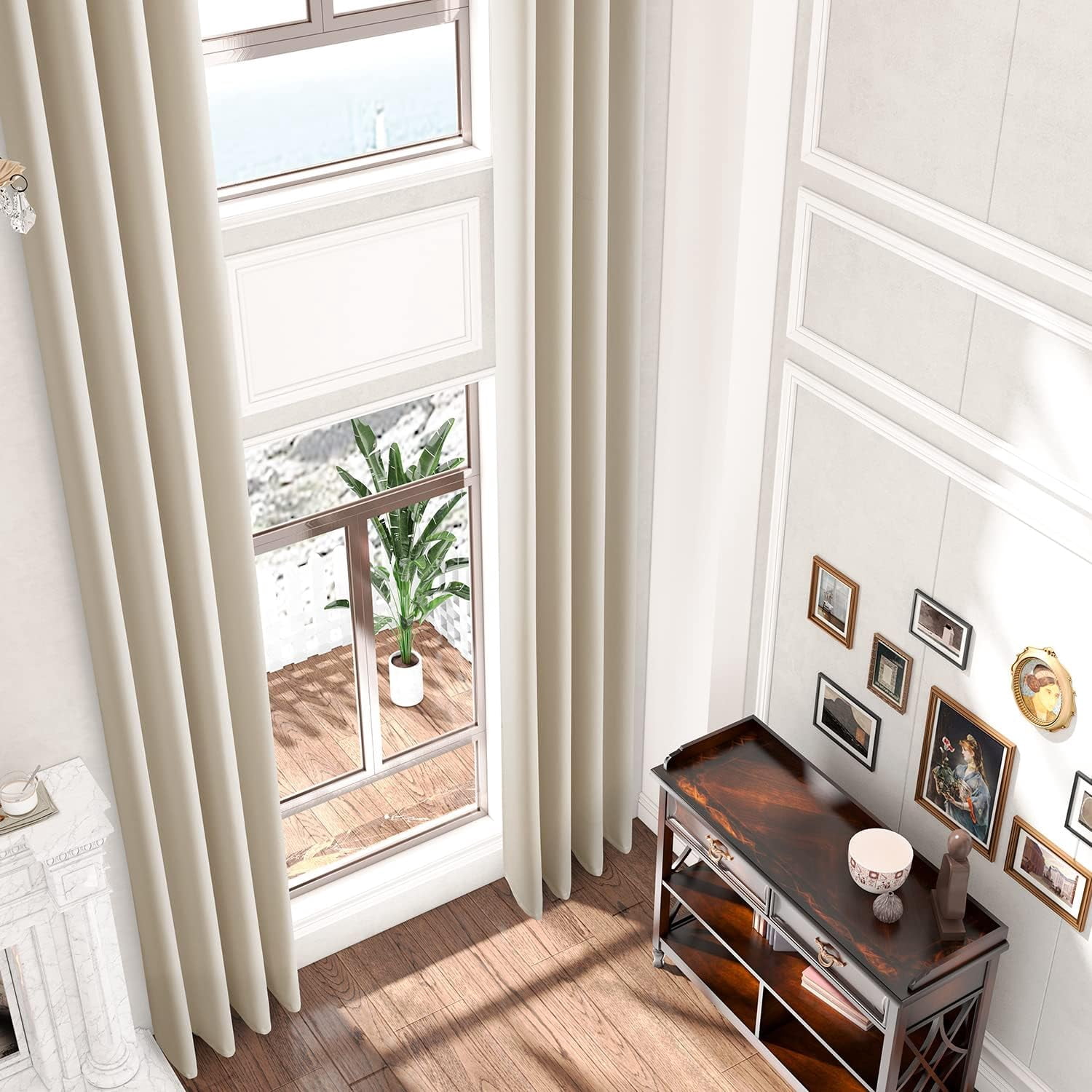 20ft Ivory Extra Long Curtains with Soft Texture, Grommet Top