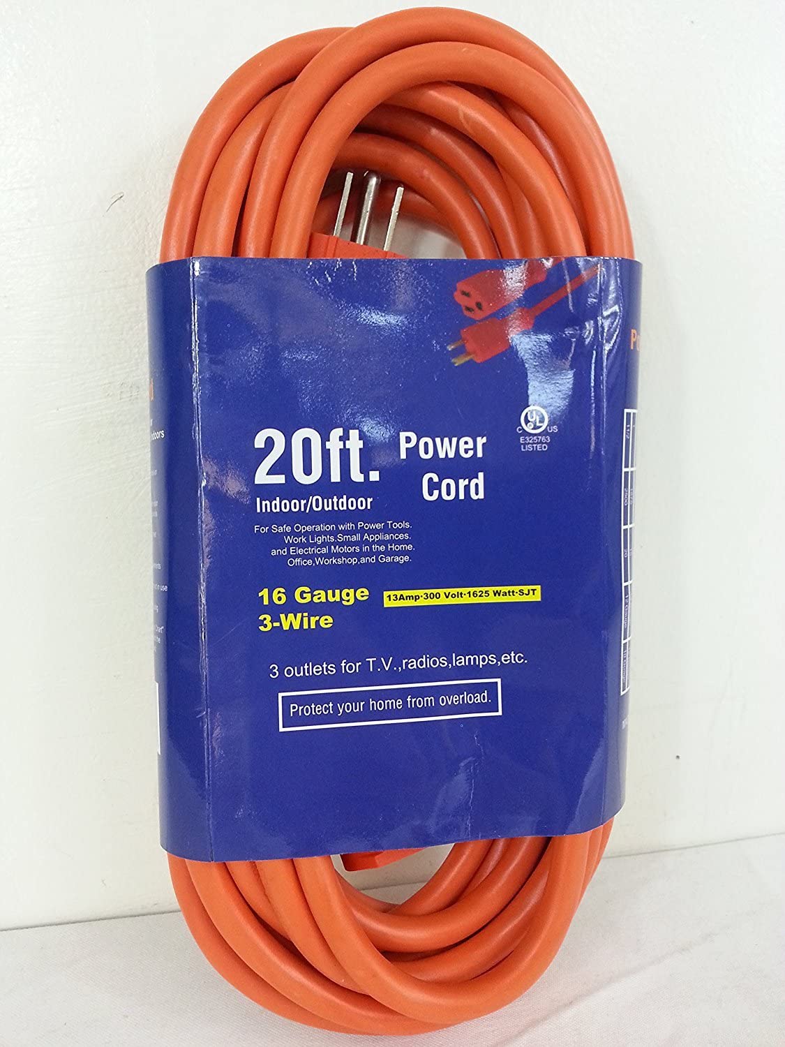 20ft Multi-use General Purpose Grounded Extension Cord Orange Color UL Certified