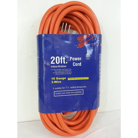 20ft Multi-use General Purpose Grounded Extension Cord Orange Color UL Certified