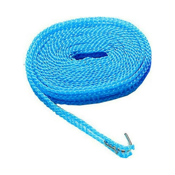 20ft Nylon Hanging Rope - Windproof Drying Rope with Non-Slip Plastic Clips, Portable Adjustable Clothesline for Indoor/Outdoor Use (Green/Blue)