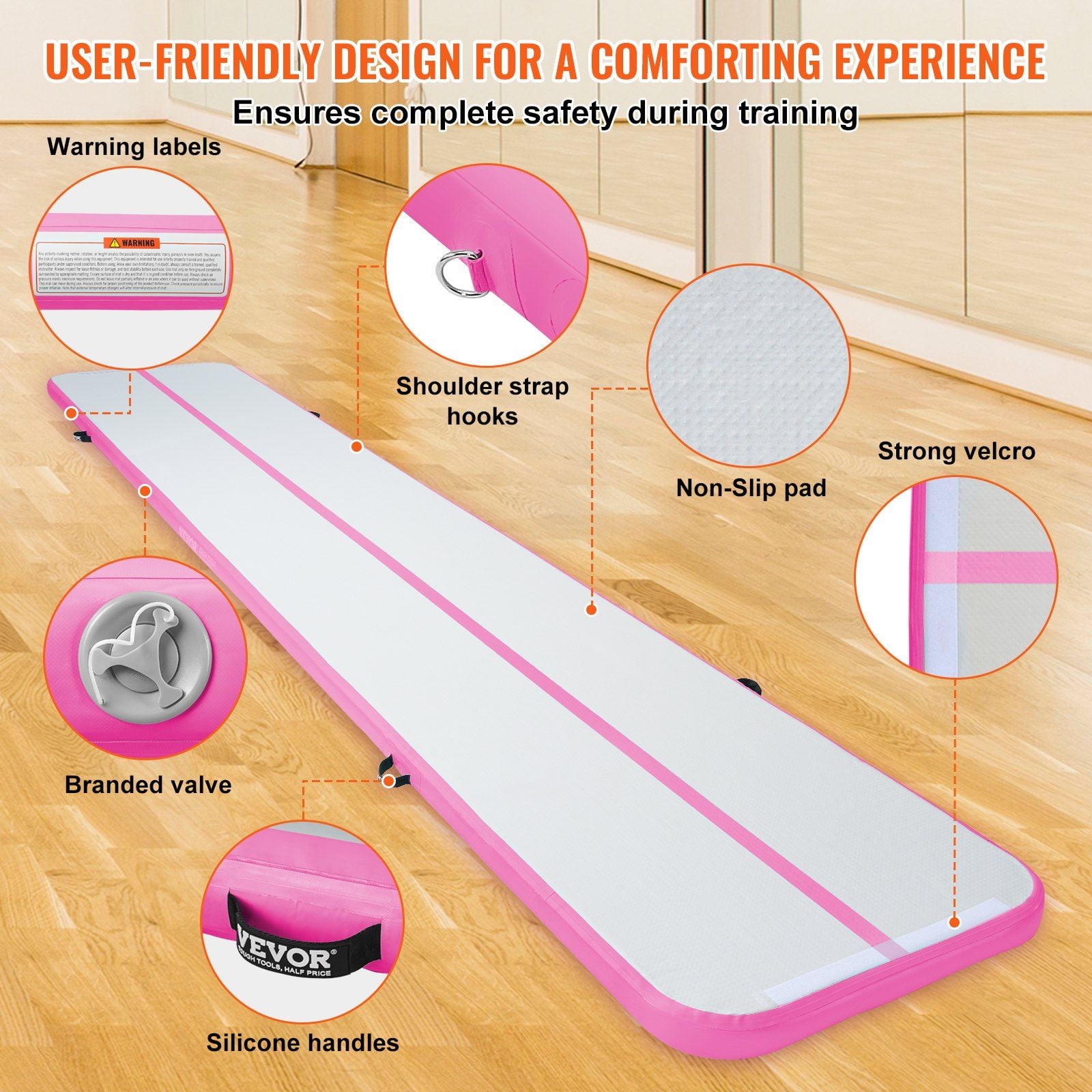 Small Inflatable Mat 20ft Pink Inflatable Gymnastics Air Mat, 4