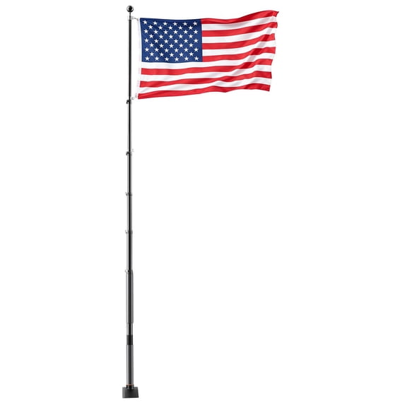 20ft Telescopic Flagpole, Aluminum with Mount Base & 3x5 American Flag for Sedans, Pickups, RVs, Food Trucks, Black