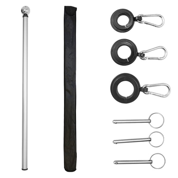 20ft Telescoping Fiberglass Flag Pole Only, Collapsible Travel Pole with Locking Pins, Pole Rings & Carry Bag