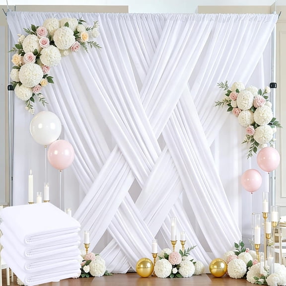 20ft x 10ft White Backdrop Curtain Panels for Parties, Thick Wrinkle Resistant 4 Panels Polyester Wedding Backdrop Drapes for Party Birthday Backdrop Photography Decorations