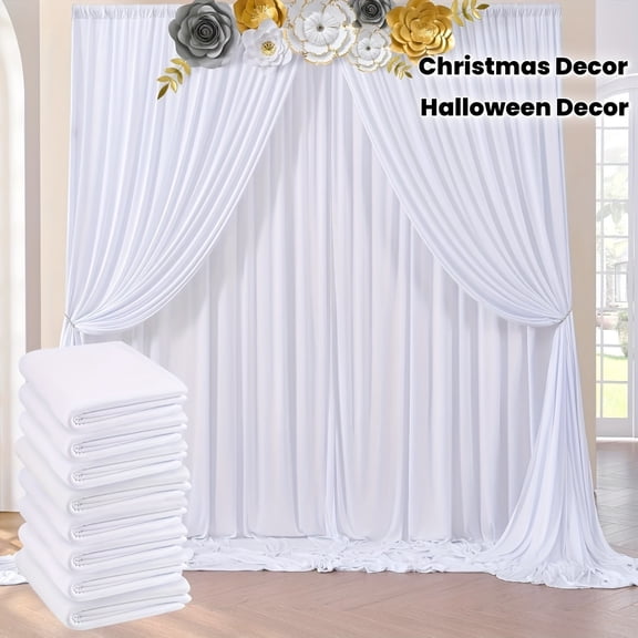 20ft x 10ft Wrinkle-Free White Curtains Drapes 4 Panels Thick Silky Polyester, Wedding Party Birthday Baby Shower Halloween Christmas Decor, Photo Shoot Background Elegant Drapery
