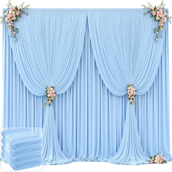 20ft x 12ft Baby Blue Backdrop Curtains Wrinkle Free Backdrop Curtain for Wedding Parties Blue Fabric Backdrops Drapes Back Drop Cloth Bridal Shower Stage Curtains Wedding Decorations for Reception