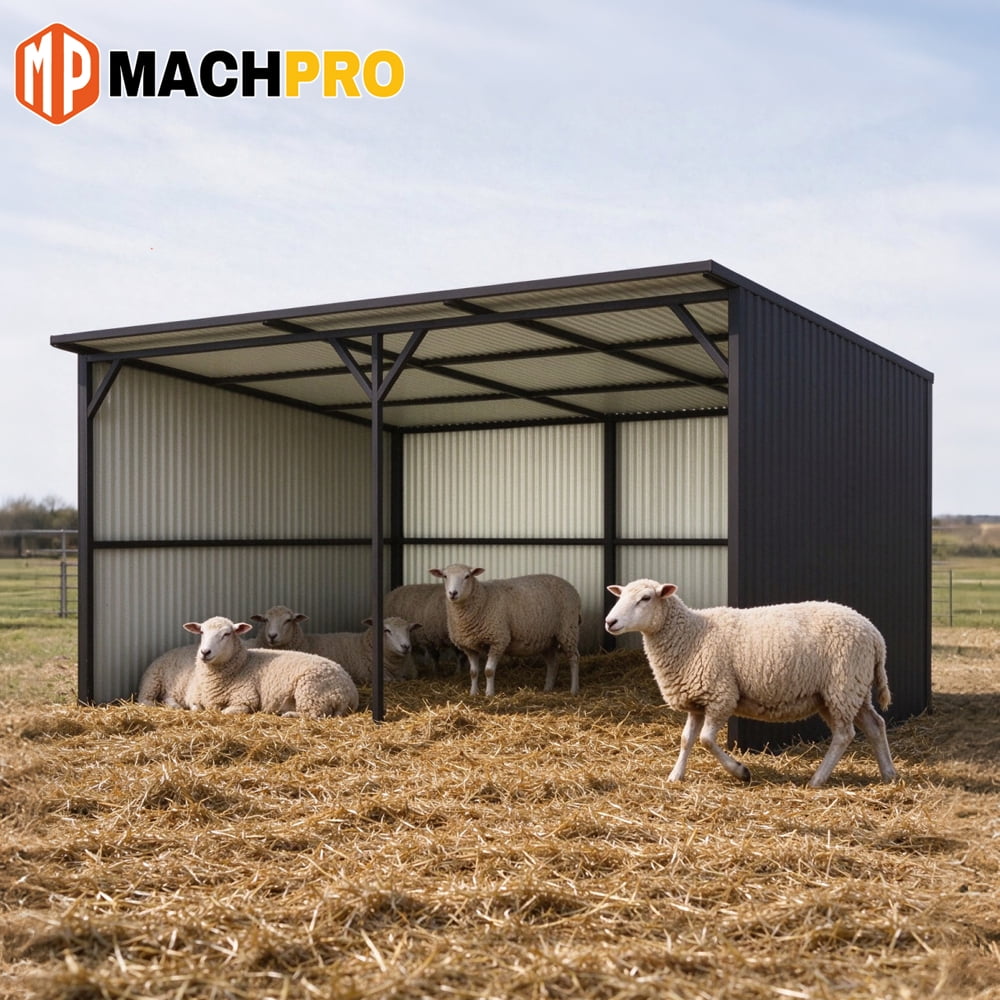 20ft x12ft Metal Livestock Shelter, All-Weather Sloped Roof Horse Cow ...