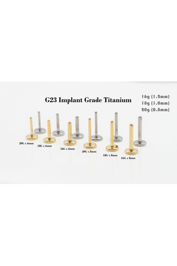 20g 18g 16g Implant Grade Titanium Threadless Push In Labret Bar 4mm Wide Flat Back Replacement 5mm/6mm/7mm/8mm/9mm/10mm