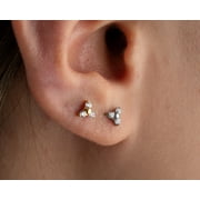 20g 18g 16g Implant Grade Titanium triple CZ push-in Labret stud, threadless flat back Tragus Helix Conch stud, Trinity nap earring