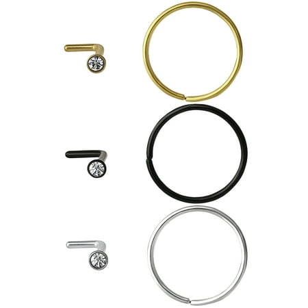 20g Assorted Nose Rings and Studs, 6-Pack