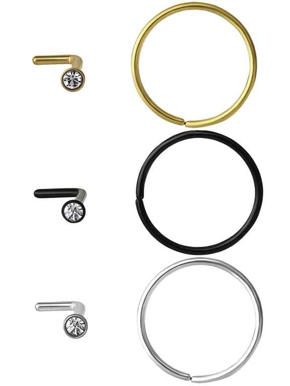 20g Assorted Nose Rings and Studs, 6-Pack
