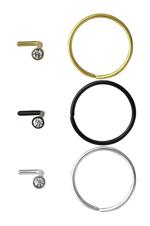 20g Assorted Nose Rings and Studs, 6-Pack