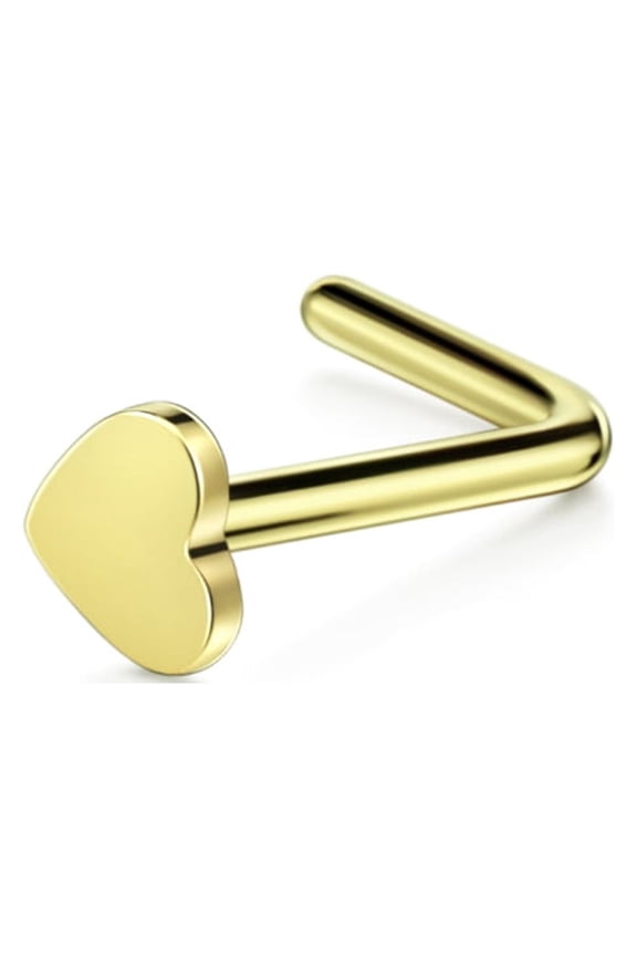 20g L Bend Nose Stud Surgical Steel Heart Nose Studs for Women Nose Rings Studs 20 Gauge Nostril Piercing Jewelry Gold Plated