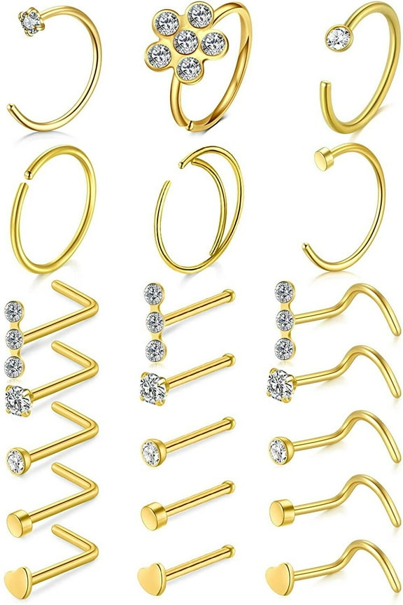 20g Nose Rings Hoop L-Shape/Screw Nose Studs Set Diamond Opal Heart Briana Williams Piercing Jewelry
