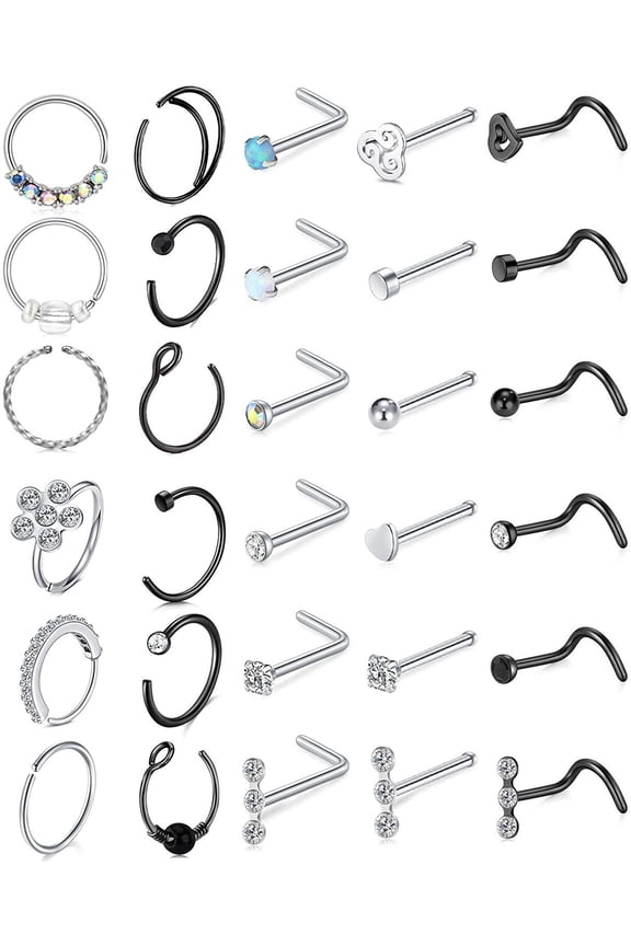 20g Nose Rings Hoop L-Shape/Screw Nose Studs Set Diamond Opal Heart Briana Williams Piercing Jewelry