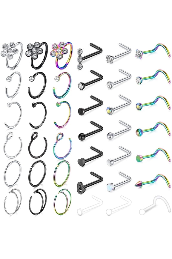 20g Nose Rings Studs L Shape Nose Screw Hoop Set Diamond Heart Briana Williams Piercing Jewelry