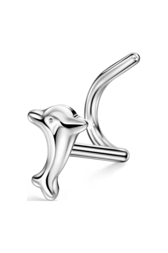 20g Nose Screw Surgical Steel Dolphin Nose Studs for Women Nose Rings Studs 20 Gauge Nostril Piercing Jewelry Silver