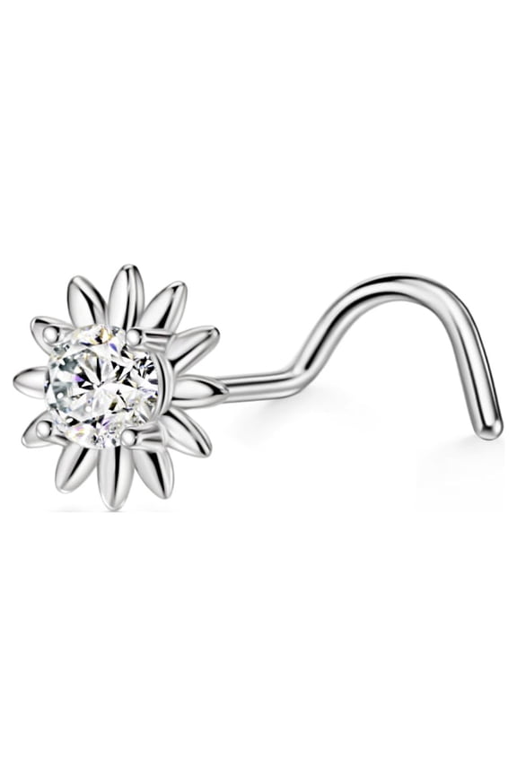 20g Nose Screw Surgical Steel Sunflower Nose Studs for Women CZ Nose Rings Studs 20 Gauge Nostril Piercing Jewelry Silver