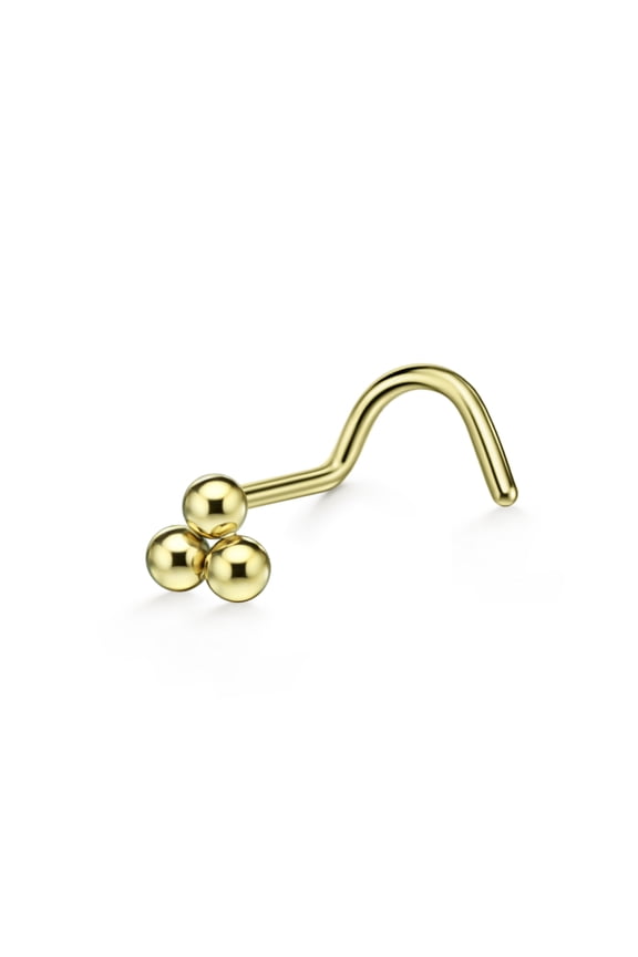 20g Nose Screw Surgical Steel Triple Balls Nose Studs for Women Nose Rings Studs 20 Gauge Nostril Piercing Jewelry Gold Plated