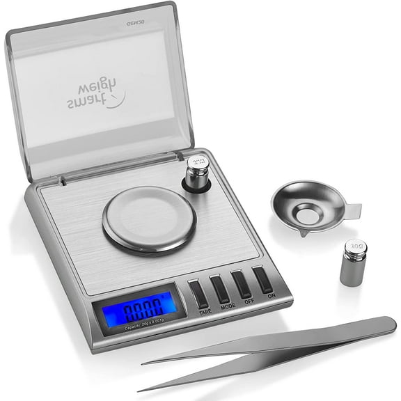 20g x 0.001 grams, High Precision Digital Milligram Jewelry Scale, Reloading, Jewelry and Gems Scale, Calibration Weights and Tweezers Included