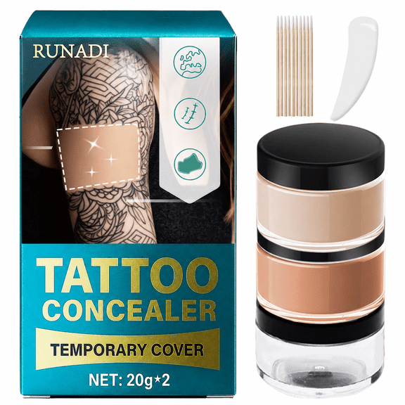 RUNADI Tattoo Cover Up Makeup Waterproof Body Makeup, 2 Jar Skin Tone Blending Kit for Temporary Scar Camouflage, Reusable High Coverage Tattoo Makeup Cover Up Paste